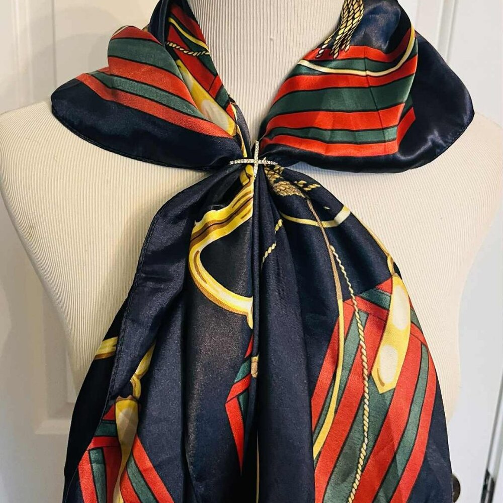 New Classic Equestrian Scarf — Faux Silk, 90×90 cm (Modern Chinese Design)